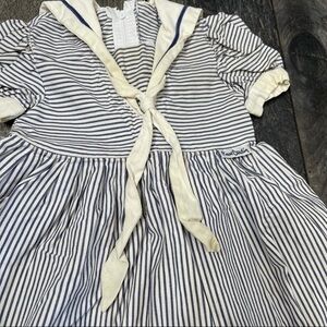 Vintage 60s 70s Pierre Cardin Paris Blue White Striped dress Girls 18 Months